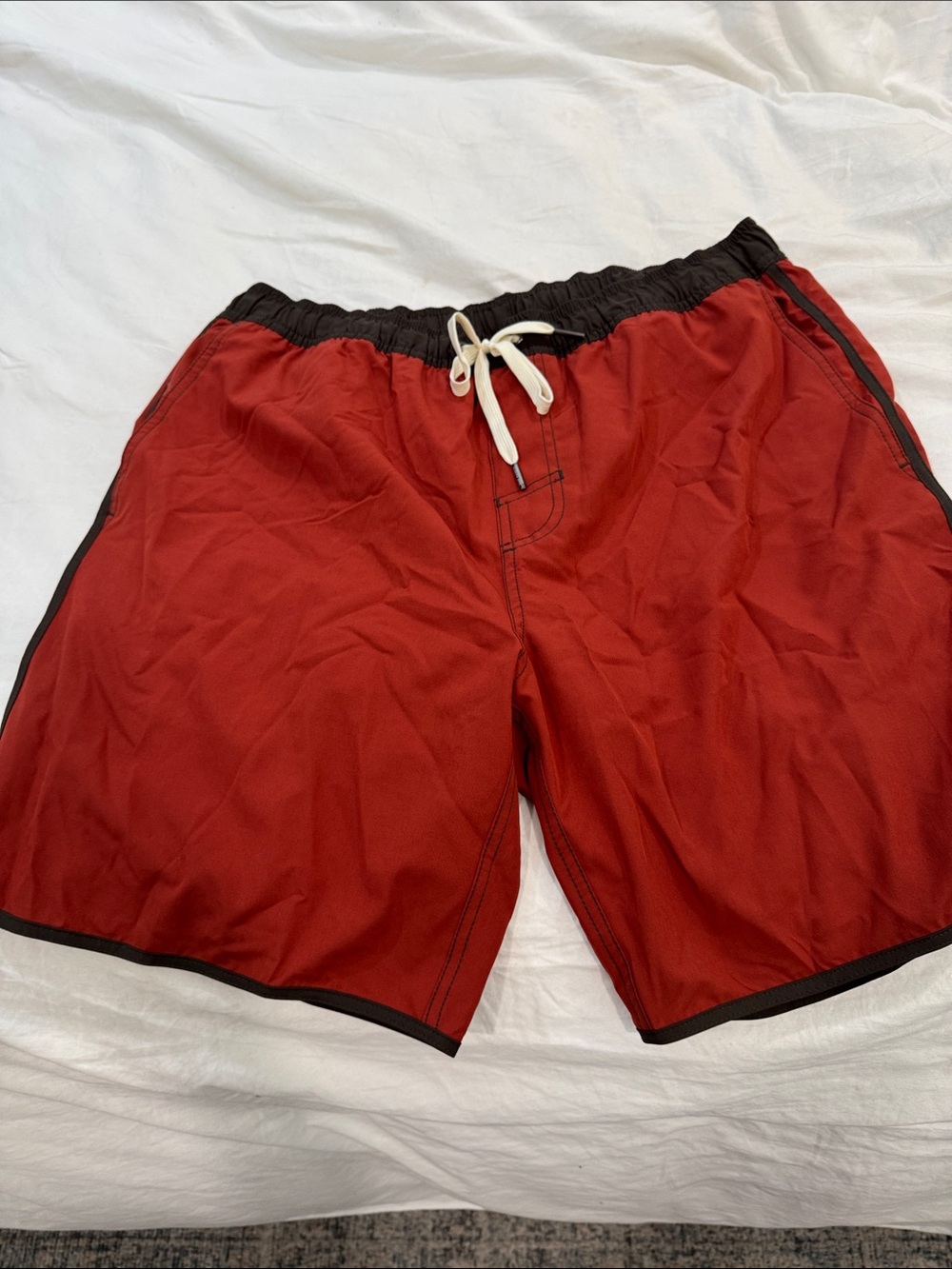 Fair Harbor Brick Red Swim Trunks with Brown Waistband